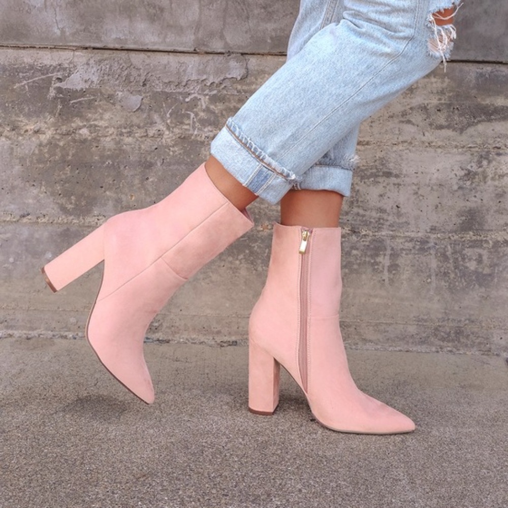 Lulus Dawson Pink Suede Pointed-toe Mid Calf Boots - Size 10